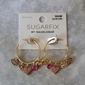 Sugarfix by Baublebar Goldtone and Pink Charm Hoop Earrings